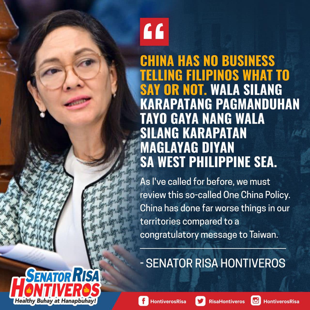 Pahayag ni Senador Risa Hontiveros tungkol sa pagbabala ng China sa